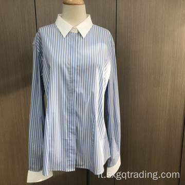 Camicia donna a contrasto manica lunga a righe tinto filo